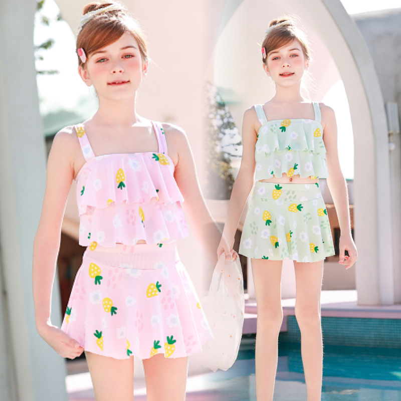 5-10岁速干儿童泳衣分体比基尼中大童女孩套装韩版印花小清新泳衣