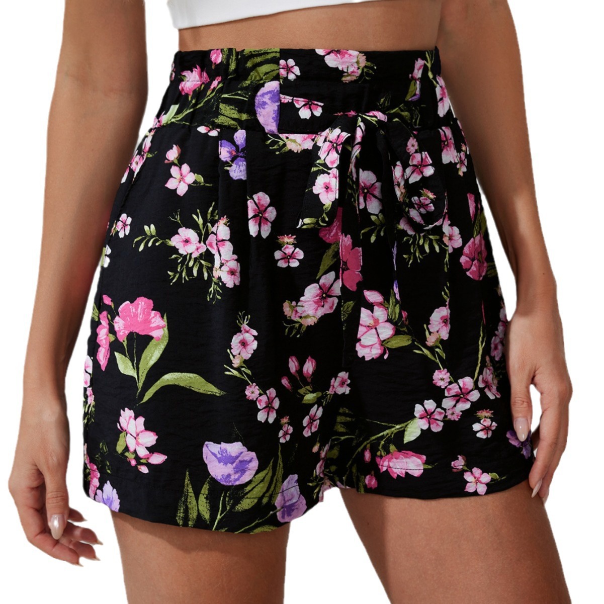 亚马逊外贸新款短裤女夏季显瘦大码沙滩热裤休闲宽松印花短裤批发