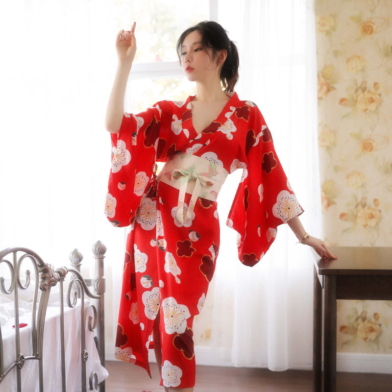 Sexy Lingerie Sexy Print Uniform Temptation Japanese Flower Girl Deep V Long Haori Kimono Adult Supplies