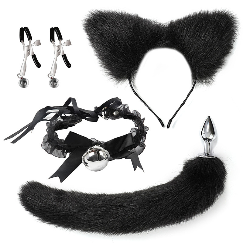New Foreign Trade SM Sex Toy Suit Sexy Lingerie Fox Headband Bell Collar Nipple Clamp Binding Adult Supplies