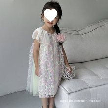 韩国童装2024夏季新款韩版女童小童飞袖花朵花瓣裙公主裙连衣裙
