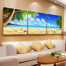 海景装饰画客厅沙发背景墙壁卧室组合三联挂画大海沙滩椰树风景画