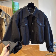 设计感黑色工装短款外套女春秋季大码显瘦气质复古流行夹克上衣