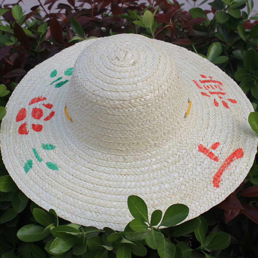 漂白农民草帽 夏季男女上海花编织帽 工地劳保麦秆草编帽可印字