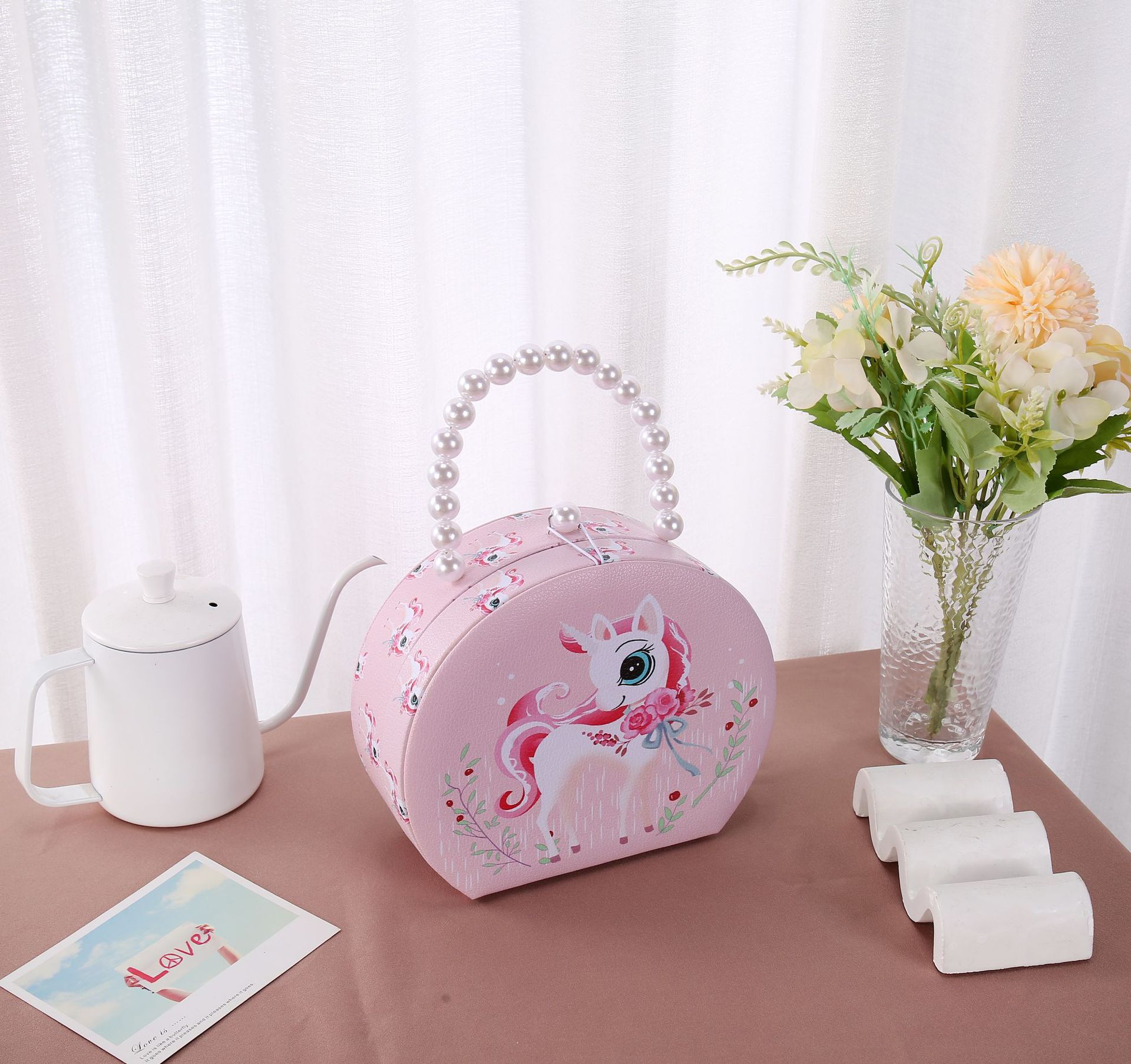 Cartoon Unicorn Children's Jewelry Box Earrings Ring Handbag Decoration Box Leather Princess Jewelry Bag Wholesale