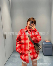 深圳南油原单外贸女装明星同款字母提花少女减龄保暖格纹棉服外套