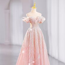 梦幻粉色在逃公主晚礼服女2024夏季新款轻奢小众重工仙气宴会礼服
