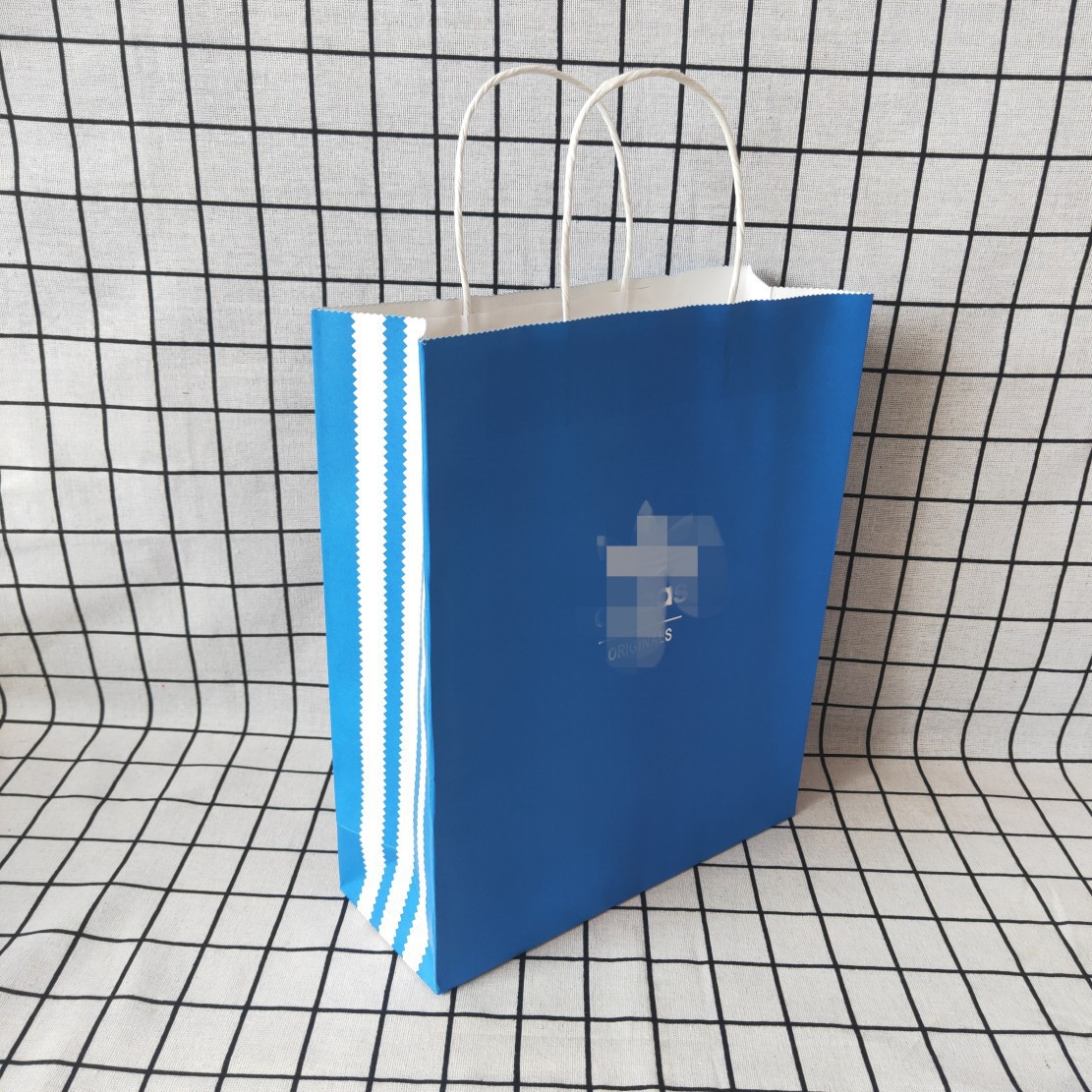 现货三叶草ad白牛皮纸袋手提袋 蓝色竖条环保购物袋礼品袋纸提绳
