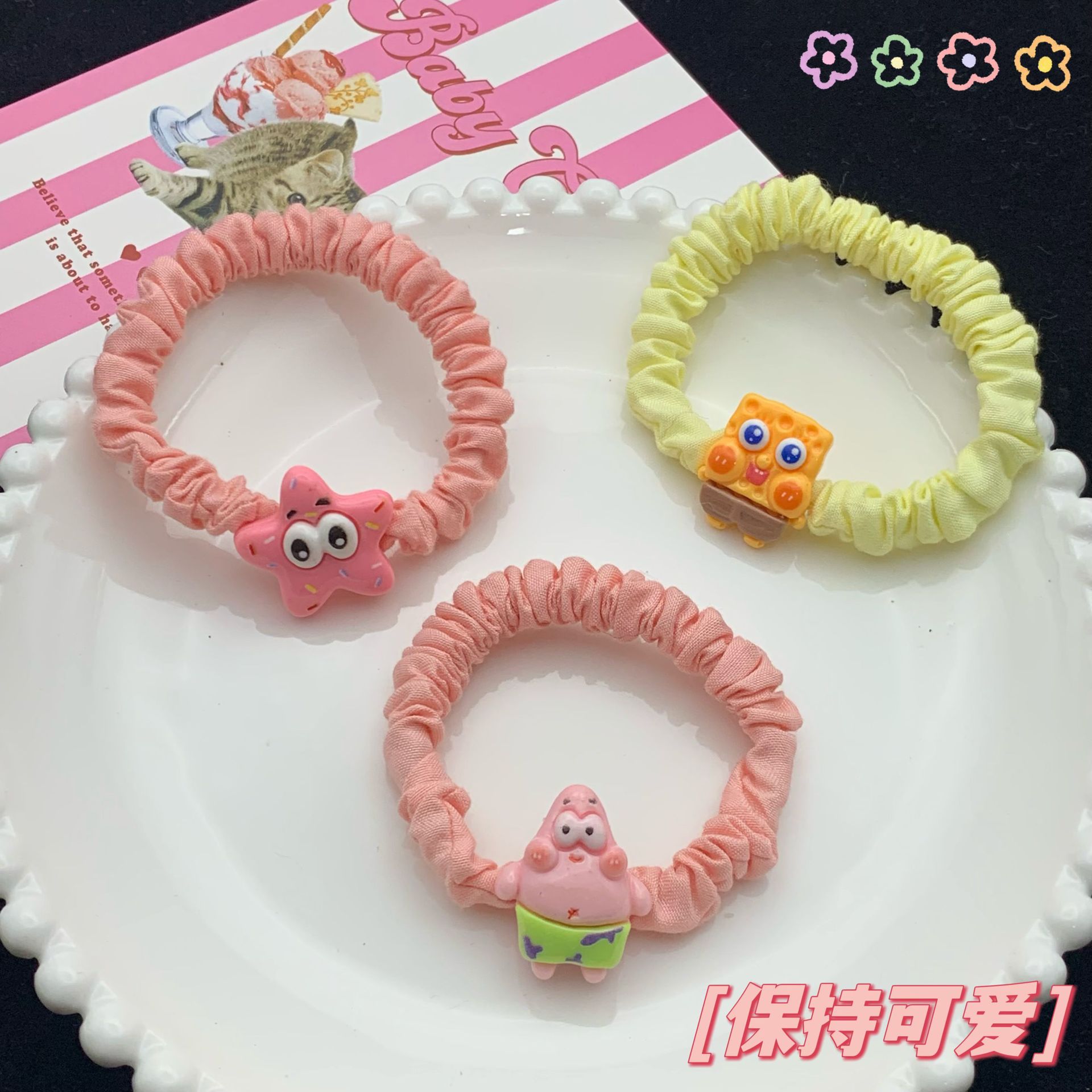 Cartoon Cute Pink Starfish Small Intestine Ring Hair Ring Cute Girl Girls Heart Hair Rope Rubber Band Hair Accessories