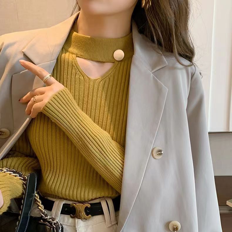 直播爆款针织打底衫女装修身上衣秋冬季新款短款复古内搭毛衣时尚