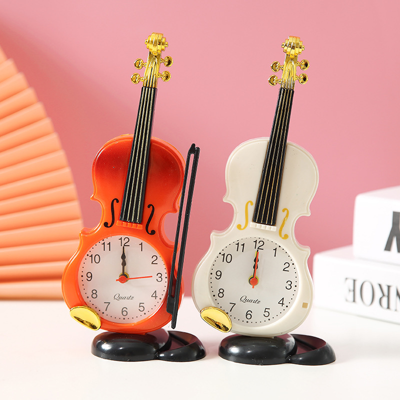 Creative Violin Alarm Clock Cartoon Cute Children Little Alarm Clock Student Desktop Small Timepiece Bedside Desk Clock