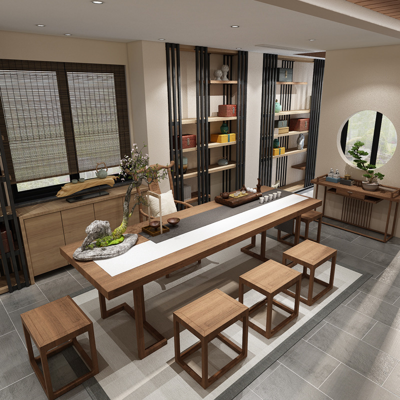 古典中式茶桌办公室会客实木泡茶桌茶室仿古禅意功夫茶桌椅组合