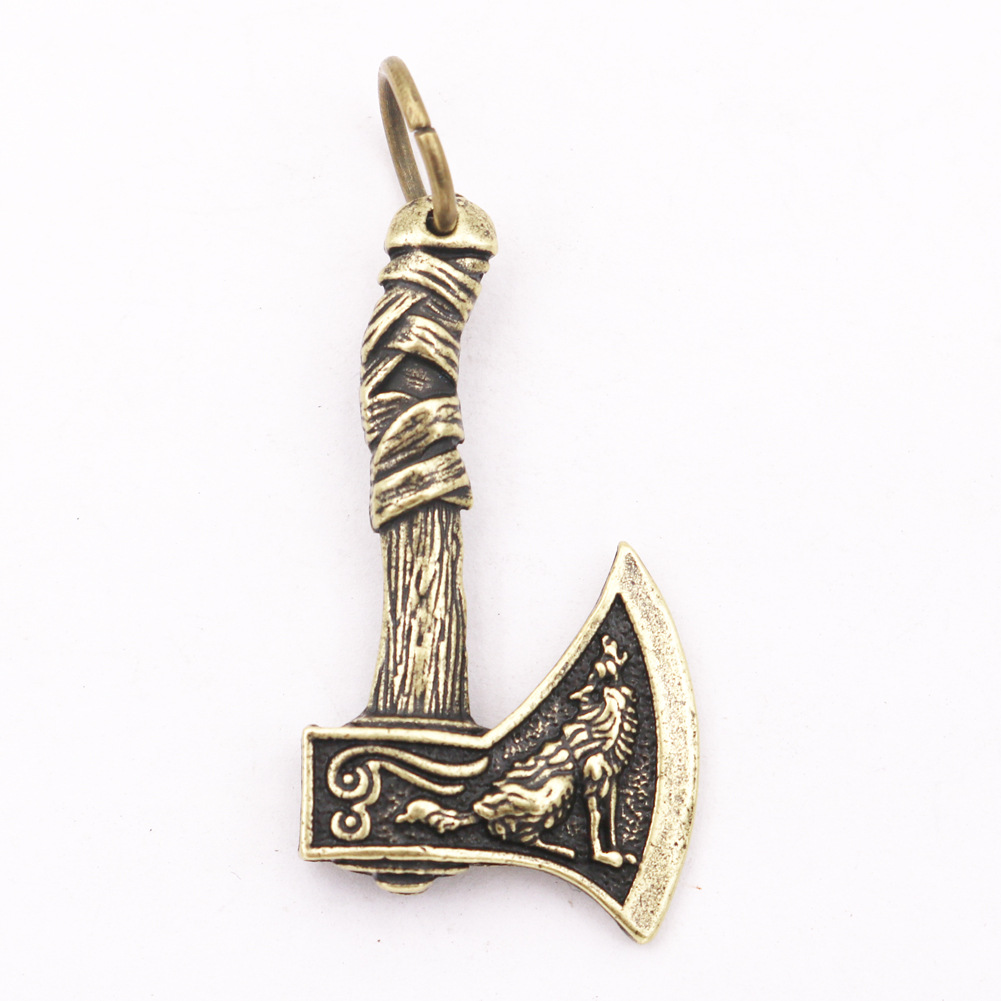 速卖通ebay维京海盗凯尔特狼乌鸦双面斧头吊坠男士项链潮流项饰