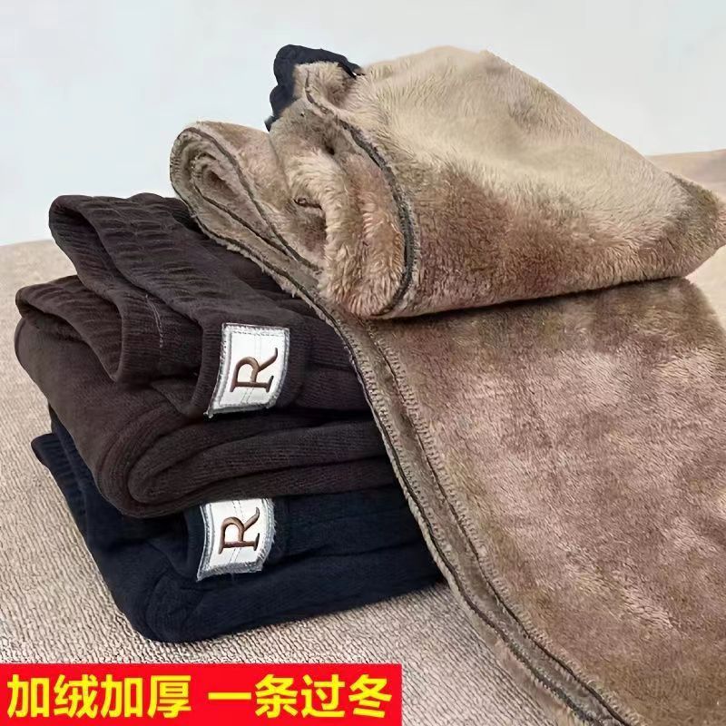 One Piece Dropshipping] Winter Fleece-Lined Thick High Waist Casual Pants Women's Outer Wear Slim Fit All-Matching Cotton Pants plus Size Thermal Pants