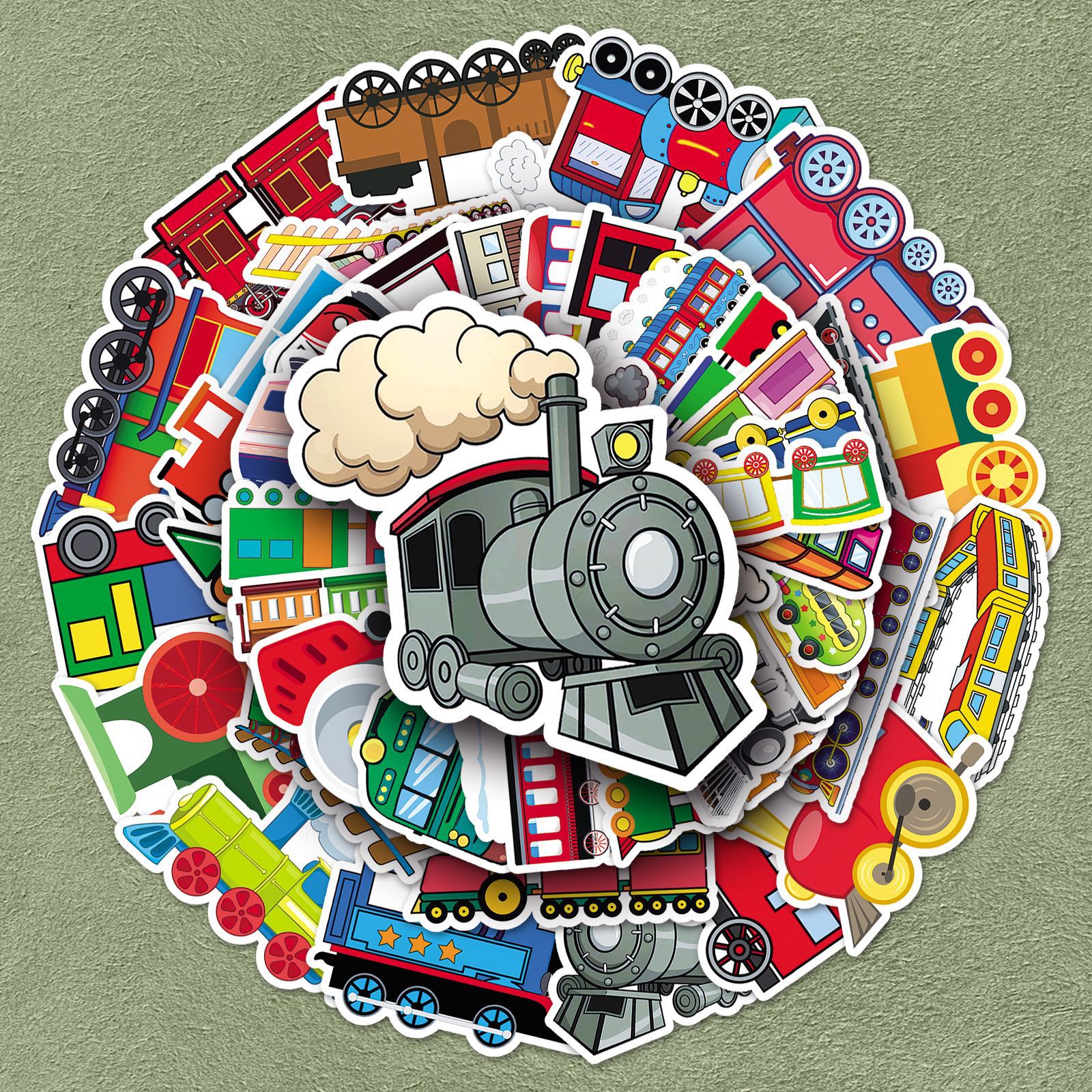 跨境50张卡通小火车贴纸儿童可爱创意涂鸦装饰手账本水杯防水贴画
