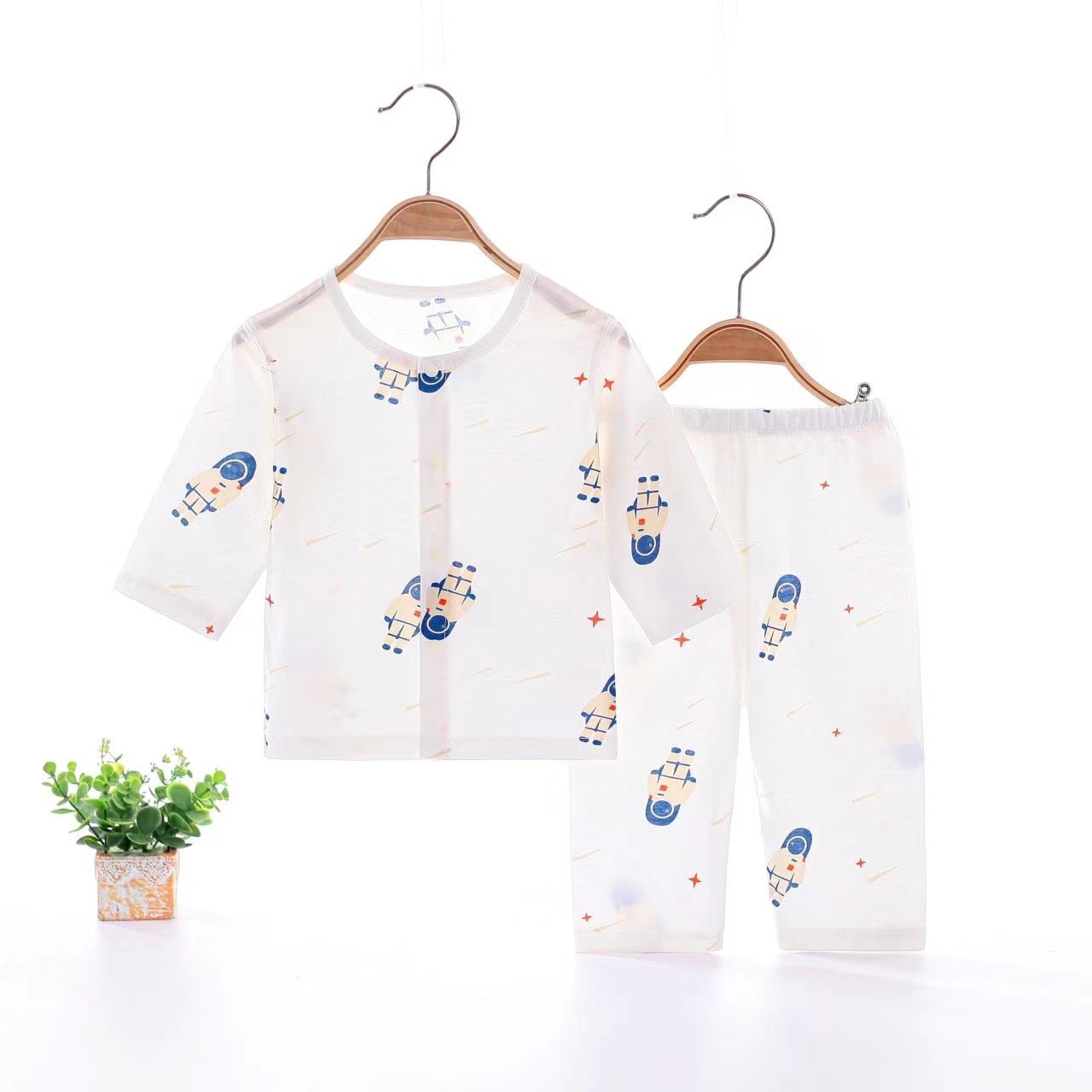 Baby Pajamas Split Suit Underwear Cotton Newborn Baby Clothes Air Conditioning Clothes Thin Long Sleeve Home Wear Summer