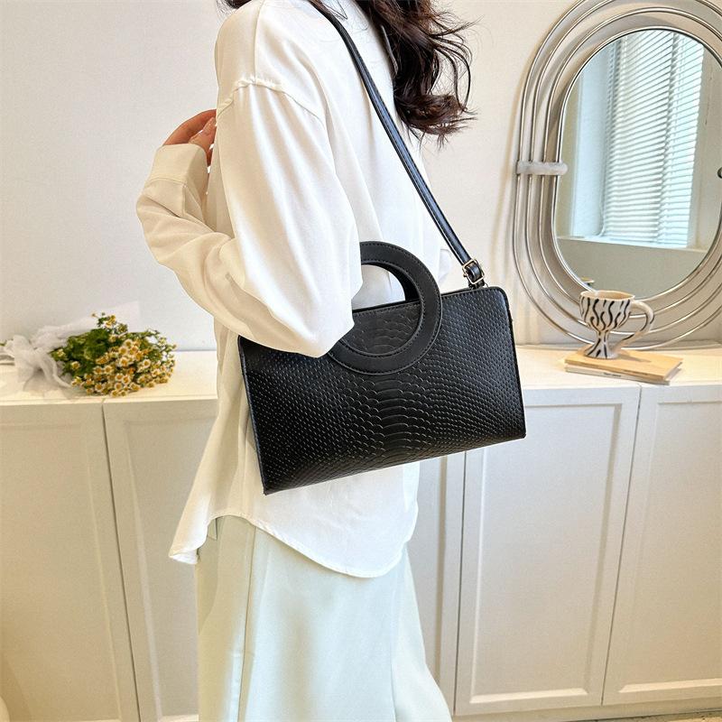 Minority Fashion High-Grade Ring Handbag Bag Female Bags2023 Spring Popular Crocodile Pattern Shoulder Messenger Bag