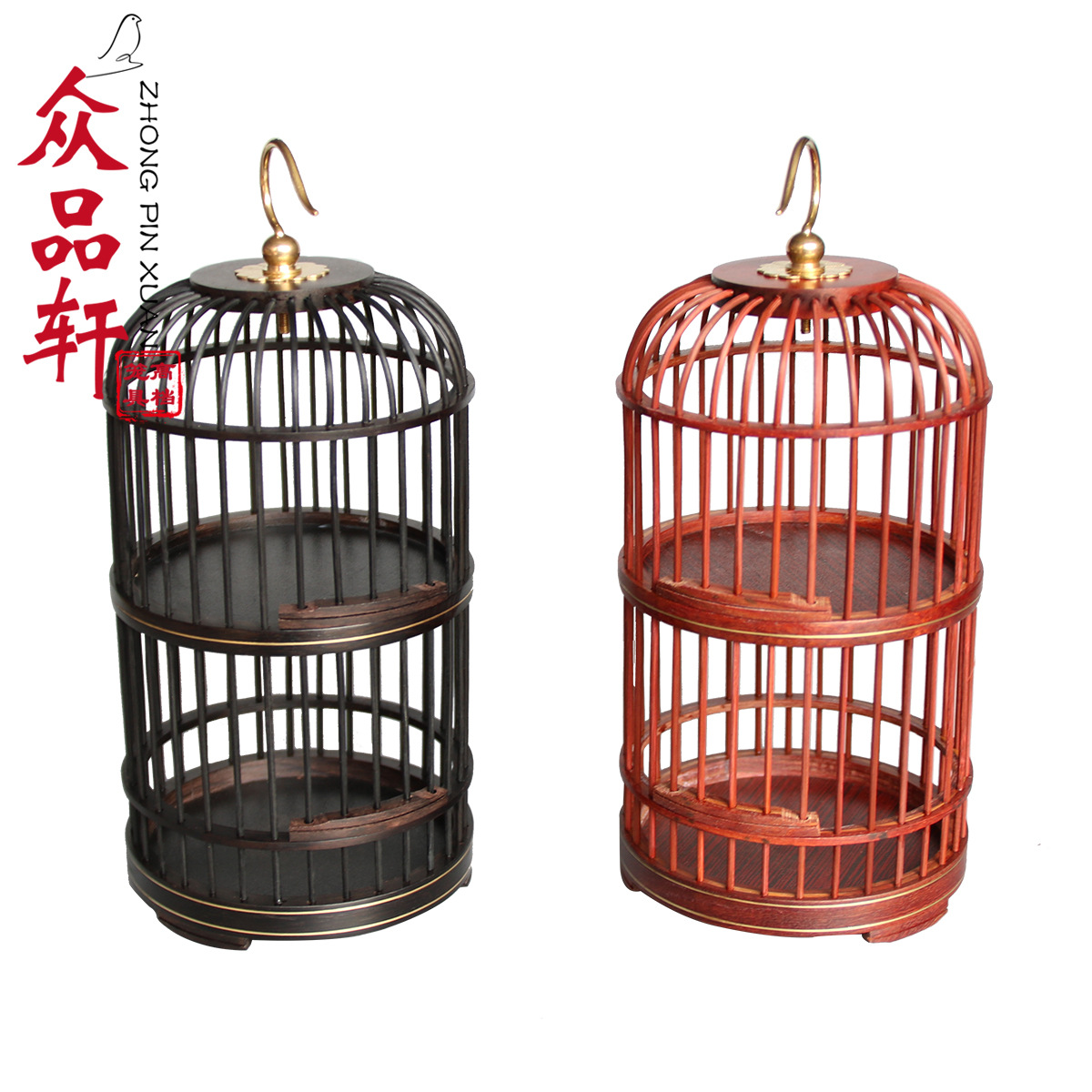 红木手工自制蝈蝈笼红檀木乌木紫光檀双层双格圆形方形鸣虫小笼子