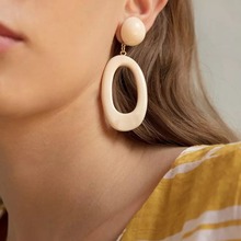 新款耳环 时尚韩国风树脂椭圆形镂空耳钉不规则耳饰女