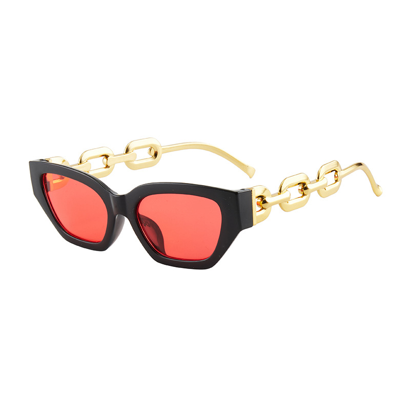 European and American Fashion Imitation Metal Chain Sunglasses Cat Eye Frame Sunglasses Popular Hip Hop Internet Celebrity Personalized Cross-Border Sunglasses
