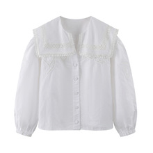 现货 2024春夏女装蕾丝镂空海军领泡泡袖白衬衫2I1D538