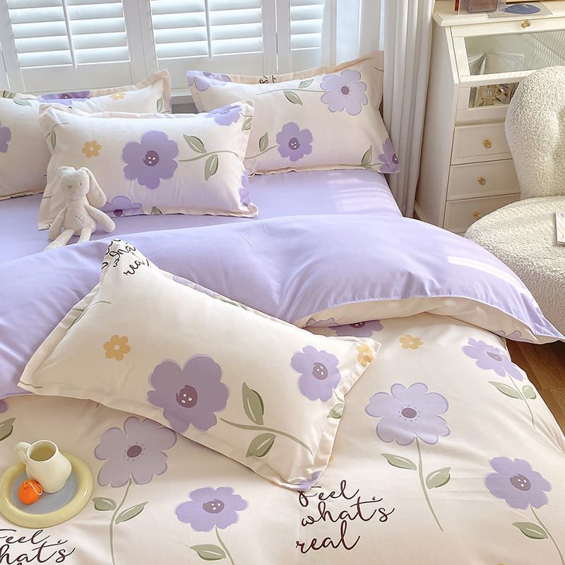 Ins Bed Sheet Four-Piece Set Wholesale Thickened, Sanded Fabric Quilt Cover Bed Three-Piece Set Dormitory Bedding Nantong Home Textile Quilt Cover