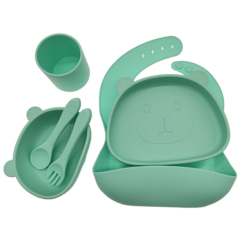 New Baby Products Cute Bear Five-Piece Set Baby Food Supplement Silicone Tableware High Temperature Resistant Food Supplement Plate