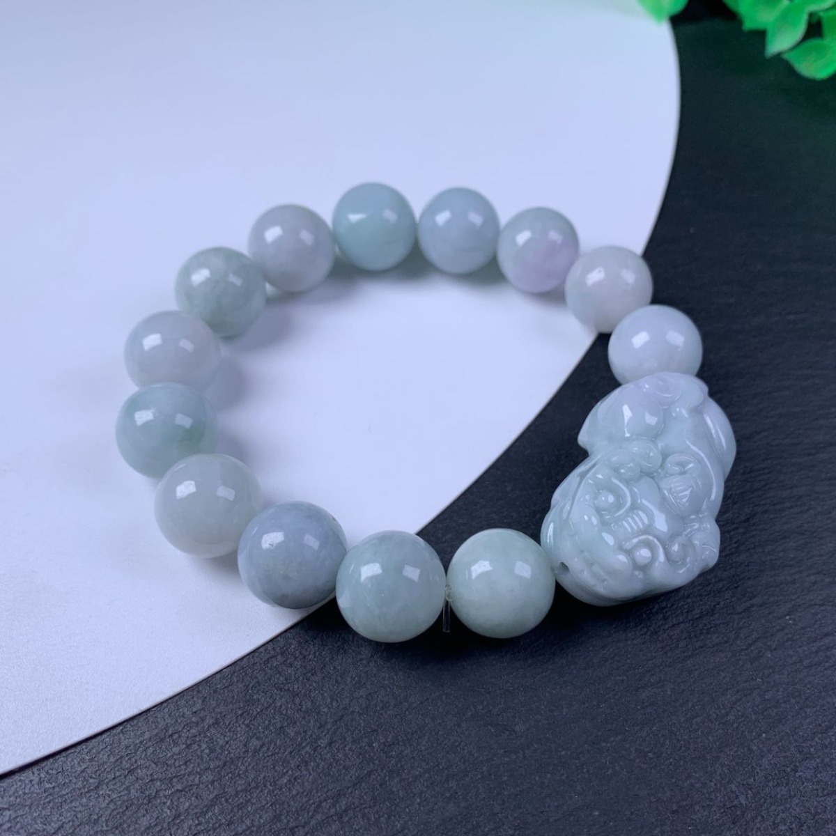 天然a货翡翠玉男士貔貅手链大款霸王貔貅玉手串豆种色玉石带证书