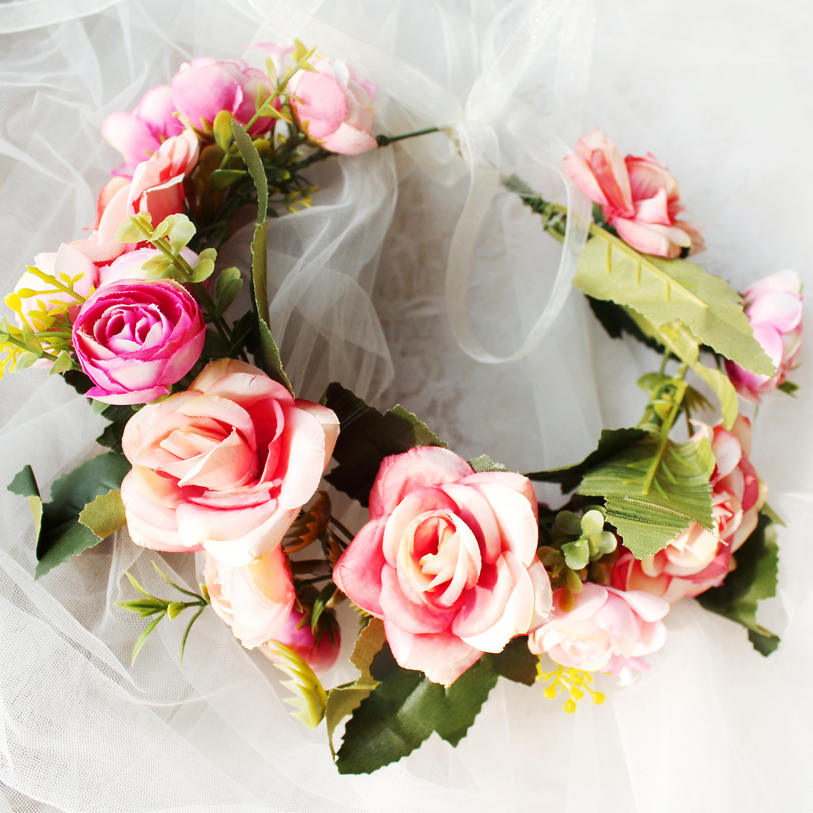 仿真玫瑰花环 速卖通热卖头饰欧美新娘结婚发饰海边旅游头花