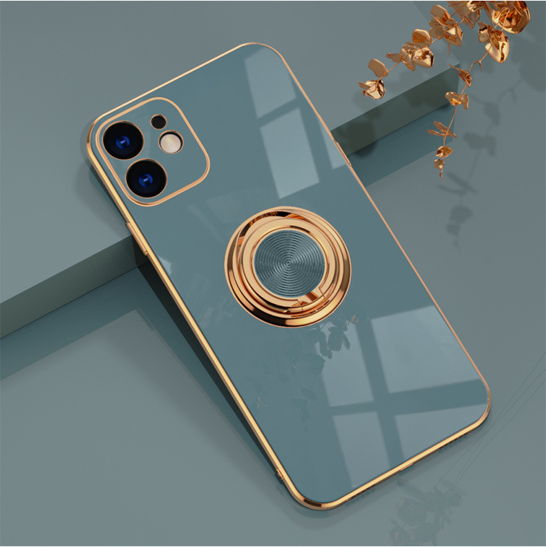 Applicable to Apple Iphone12 Phone Case 13 Promax14/7P/Xs Electroplated Ring Protective Cover Car Magnetic Suction