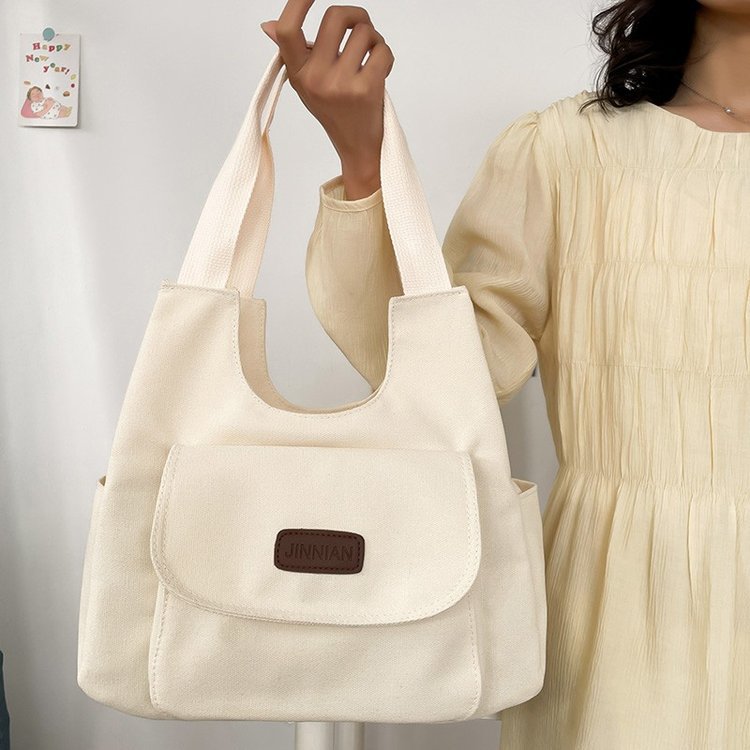 Korean Style Ins Style Fashion Letters Handbag Women's Casual Simple Large Capacity Shoulder Bag Pure Color T-shirt Schoolbag Retro