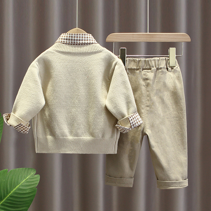 2789 Boys' Spring Clothes Children's Handsome Sweater Set 2023 New Infant Baby Knitted Cardigan Three-Piece Set Baby Clothes