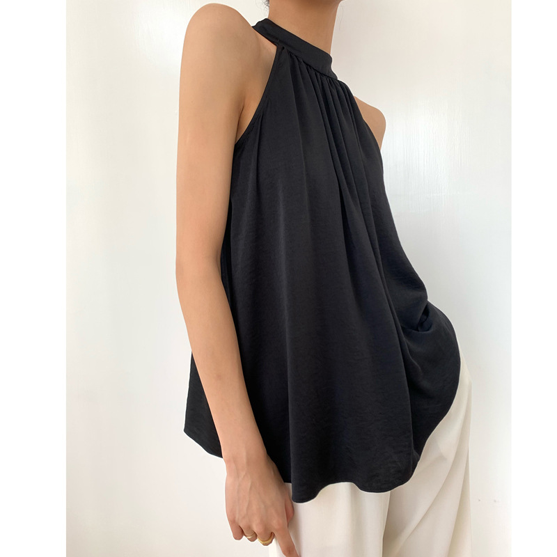黑色小吊带背心女直角肩设计感简约风挂脖削肩a版无袖显瘦上衣夏