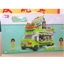 新款沃马小颗粒积木8合1拼装快餐车美食车模型过家家儿童玩具