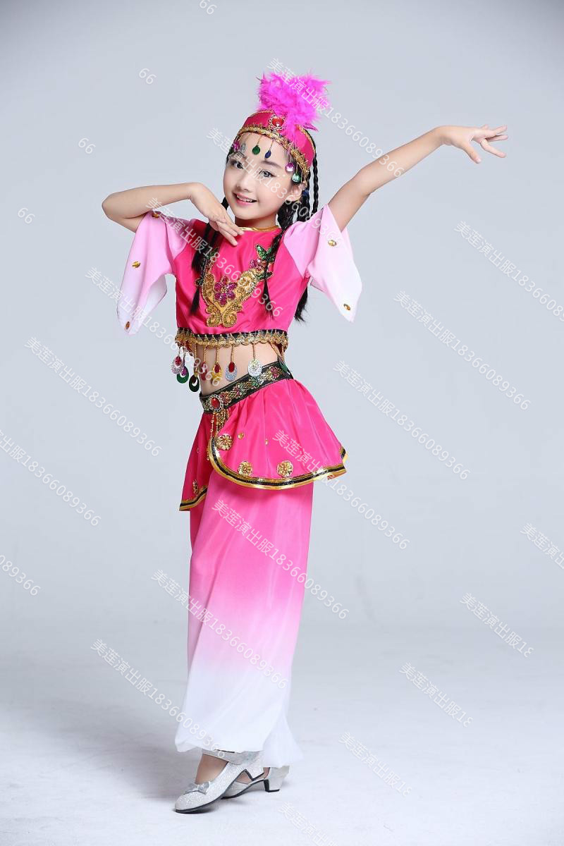 儿童表演服新疆舞女童舞蹈服 舞起幸福鼓演出服 少数民族舞蹈服装