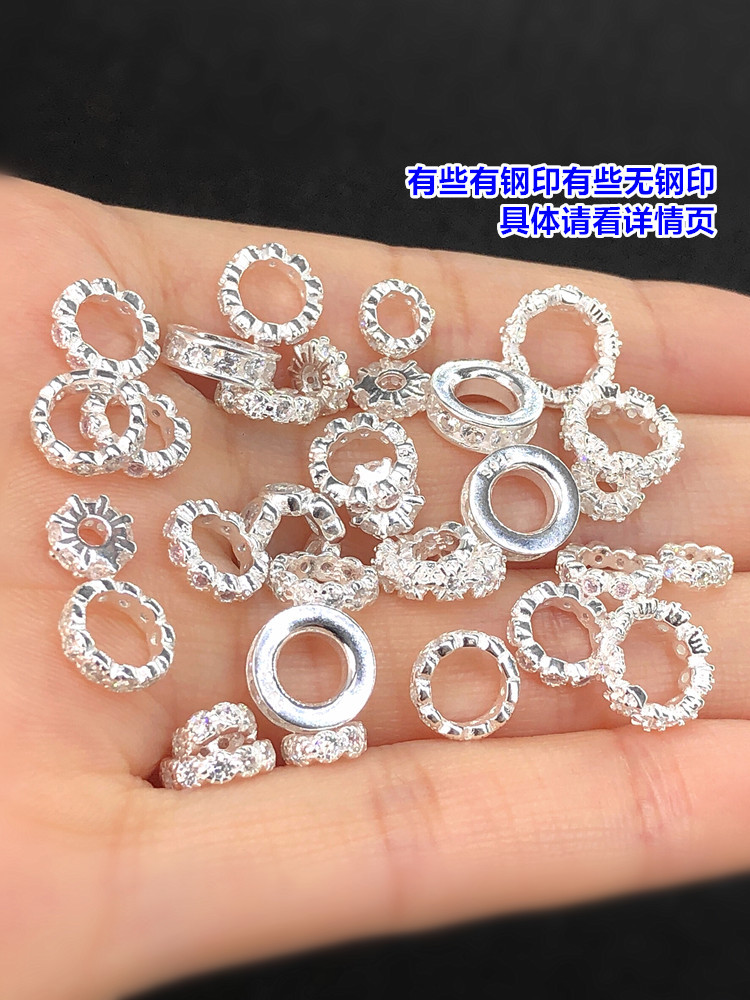 S925 Sterling Silver Plain Silver Micro-Paved Zircon Spacer Crystal Bracelet Braided Bracelet Necklace Handmade DIY Accessories