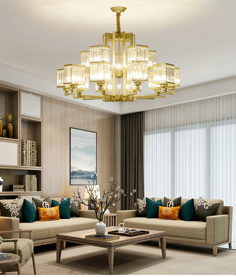 新中式吊灯轻奢水晶客厅灯现代简约大厅餐厅饭厅别墅复式楼大吊灯