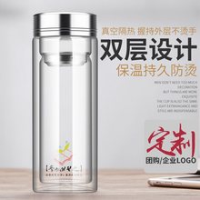 迷你小双层玻璃杯口袋泡茶水杯子过滤便携防爆带盖可logo广告