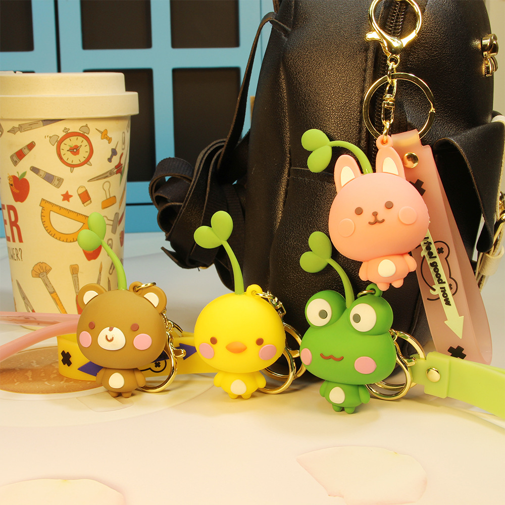 创意动物钥匙扣卡通滴胶公仔可爱青蛙汽车锁匙挂件书包配饰小礼品