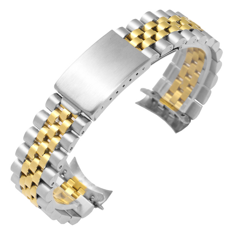 Laolishi Log-Type Five-Bead Stainless Steel Watch Strap Chain Female Arc Stainless Steel Strap Men's 19 20 21mm