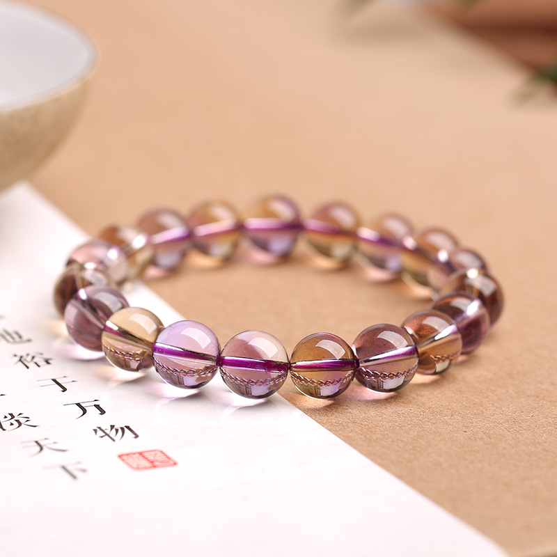 随美玻利维亚天然紫黄晶手链女紫水晶黄水晶手串共生体黄紫色手饰