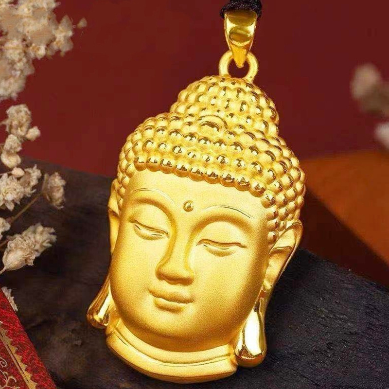 越南沙金如来佛头吊坠挂坠 镀黄金如来佛祖佛首头像吊坠项链批发