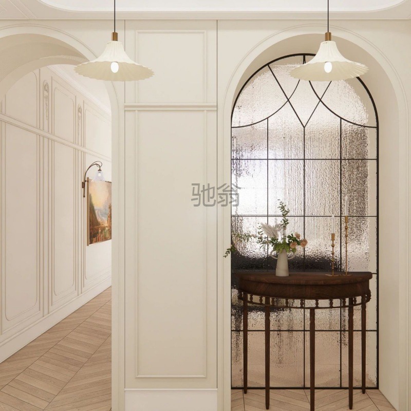 tr法式复古铁艺假窗户隔断室内阁楼装饰固定玄关长虹玻璃拱形窗现-阿