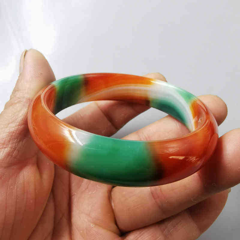 俏色玉髓玛瑙手镯女多宝红玛瑙手镯七彩色巴西红玛瑙玉镯直播货源