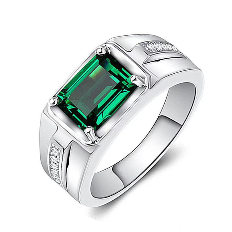 七尚彩宝 坦桑色蓝宝石男士锆石戒指 925纯银镀白金时尚指环男戒