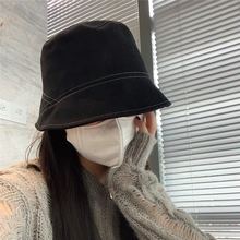 白色走线素颜遮脸渔夫帽子女休闲百搭显脸小桶帽春夏天盆帽批发