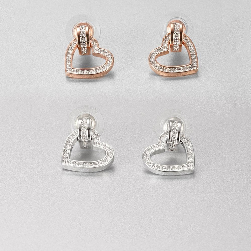 施家1:1高版本心形环扣耳钉女施华洛水晶浪漫绳结爱心穿孔耳环女