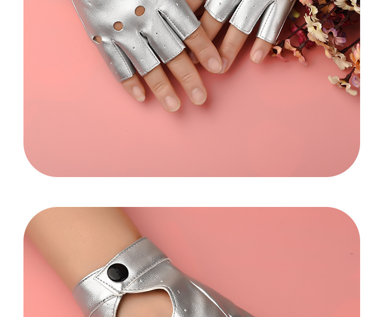 半指皮手套女露指半截韩版朋克街舞演出半指手套个性街头皮手套