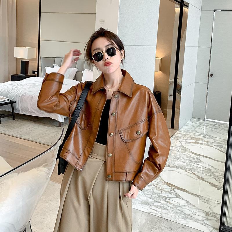 Genuine Leather Clothes Coat for Women 2023 Spring and Autumn New Sheepskin Short Autumn and Winter Velvet Hoodie Casual Jacket