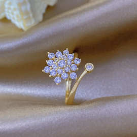 小众设计童话里的雪花韩版可旋转雪花戒指女潮高贵奢华气质食指戒